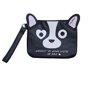 Betsey Johnson Namastay At Home With My Dog Wristlet Black Bag NEW
